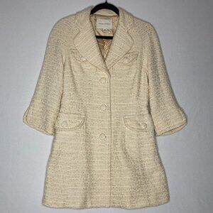 Banana Republic Vintage Textured Tweed Topcoat Cream Gold Sz Medium Classic EUC